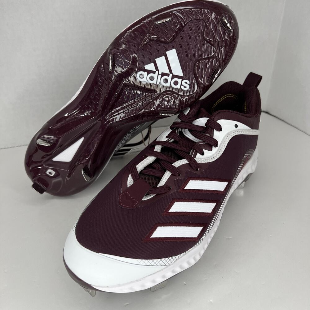 Adidas Icon 6 Bounce Metal Baseball Cleats Men's Sz 8.5 Maroon White FV9351 NEW!